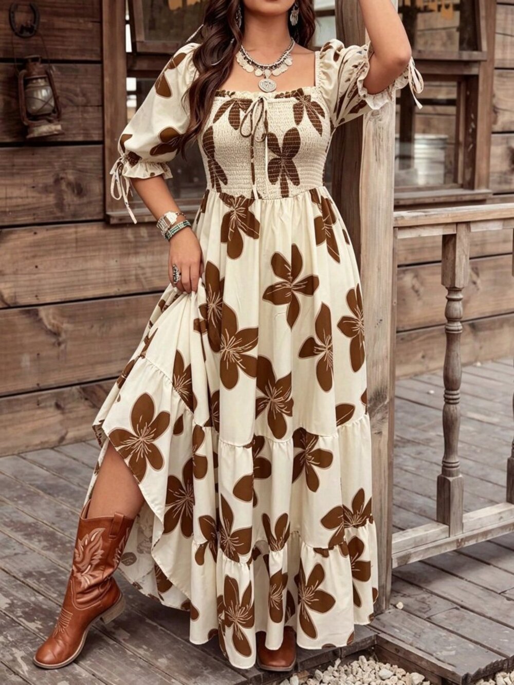 Multicolor Boho Women's Plus Size off shoulder Floral Short Sleeve maxi Dress - Picture 4 of 5